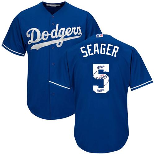 Dodgers #5 Corey Seager Blue Team Logo Fashion Stitched MLB Jersey